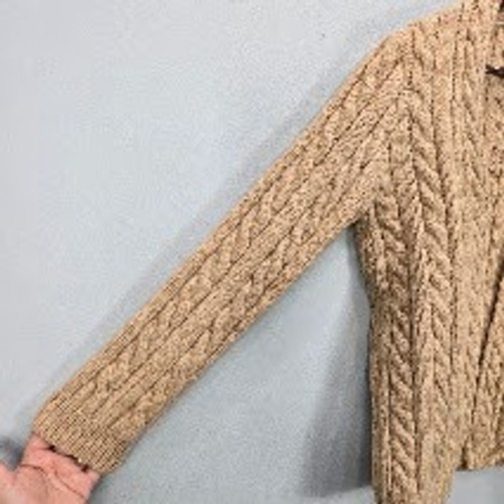 Vintage 80s Paul James Cable Knit Cardigan M Tan Open Front 100% Wool England UK - Picture 2 of 7